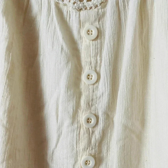 PINKY | Crochet Lace Yoke Boho Button Front Linen Tank Top Size XXL - Picture 4 of 5